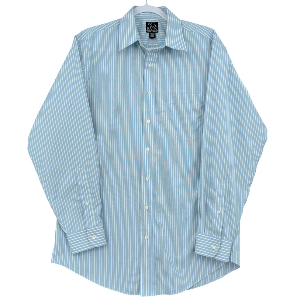 Jos. A. Bank Button Down Shirt Mens 16-34 100% Cotton Blue Striped